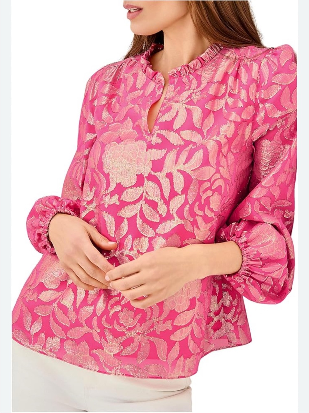 Lilly Pulitzer Pink Metallic Floral SILK BLOUSE NWT
